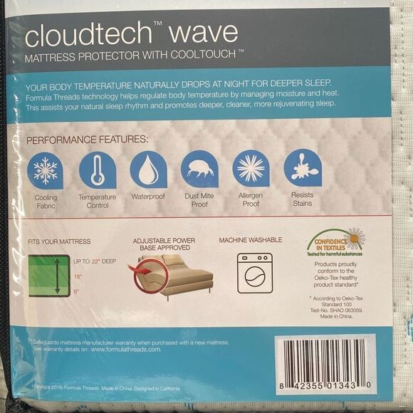 Formula Threads NWT Cloudtech Wave Cooling Mattress Protector 54x75  Waterproof - Picture 4 of 5